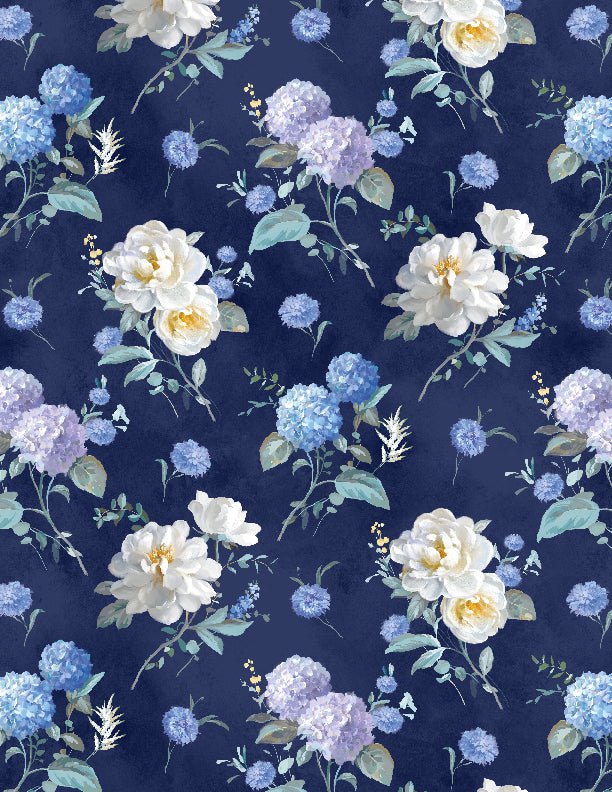 Morning Blooms Floral Toss Navy Quilt Fabric by Wilmington Prints - Jammin Threads