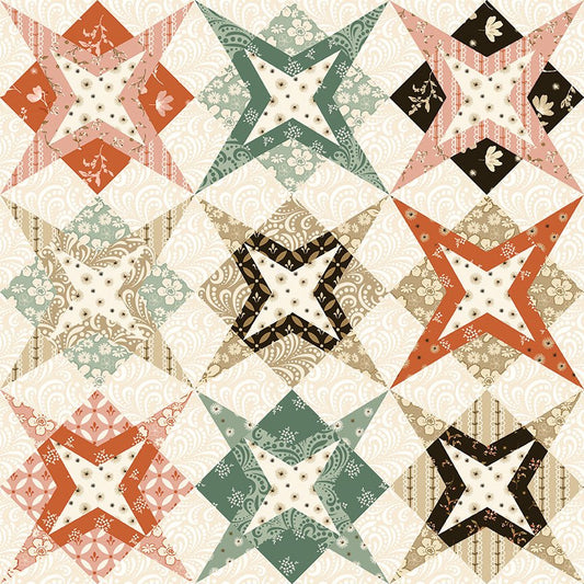 Morning Latte Quilt Fabric by Sandy Gervais Star Cheater Print Multi C16929 - MULTI - Jammin Threads