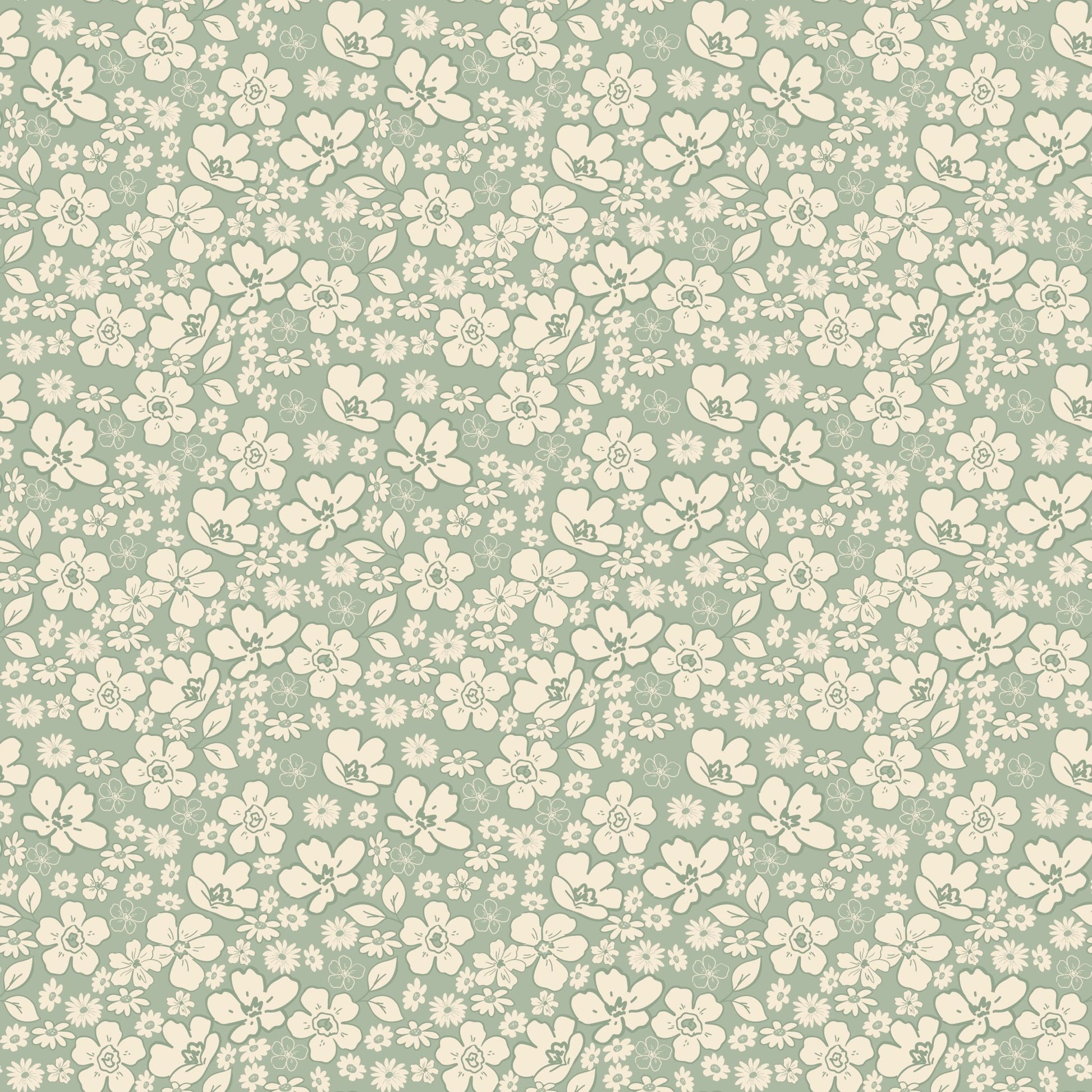 Morning Latte Quilt Fabric by Sandy Gervais Tonal Floral Aloe C16923 - ALOE - Jammin Threads