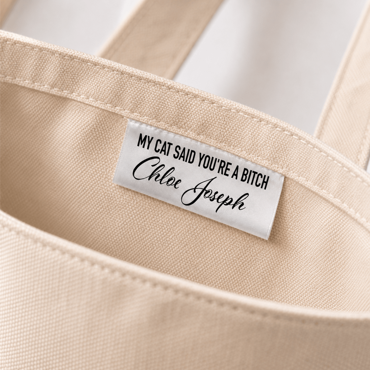 My Cat Says You’re a Bitch Personalized Satin Quilt Tag - Jammin Threads