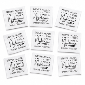 “Never Again, This Was a Nightmare!” Personalized Quilt Label – Funny Quilter Label (2" x 1.75") - Jammin Threads