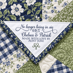 Funny wedding quilt label