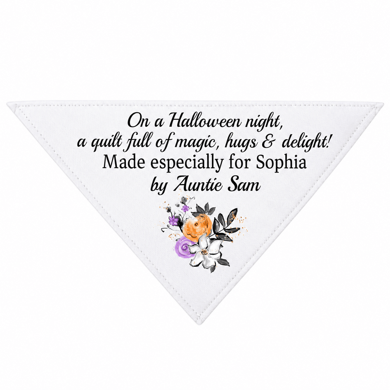 On a Halloween night, a quilt full of magic, hugs, and delight!. Corner Quilt Label - Jammin Threads
