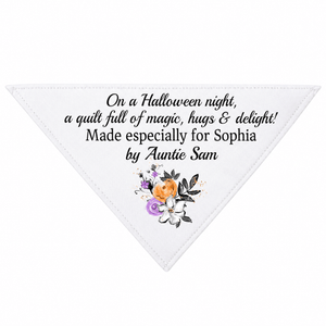 On a Halloween night, a quilt full of magic, hugs, and delight!. Corner Quilt Label - Jammin Threads