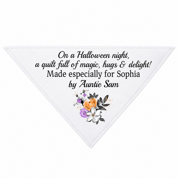On a Halloween night, a quilt full of magic, hugs, and delight!. Corner Quilt Label - Jammin Threads