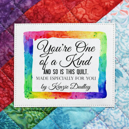 One of a Kind Quilt Label with Colorful Frame – Personalized Quilt Label, Custom Quilt Tag, Handmade Quilt Label Sheet - Jammin Threads