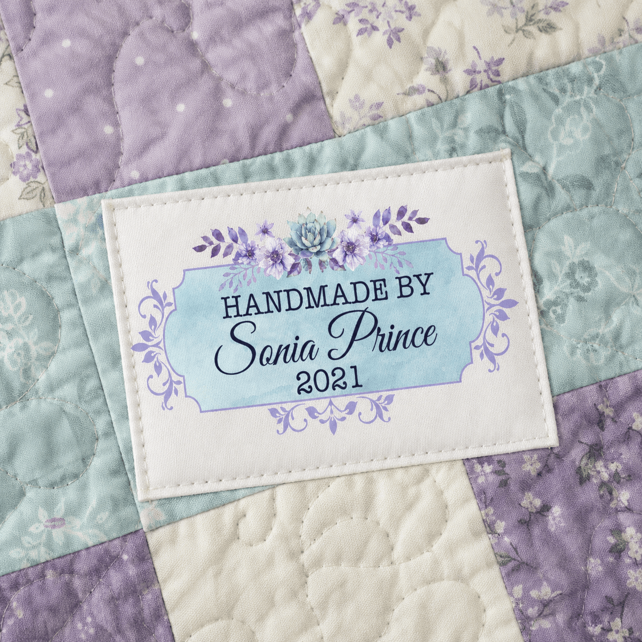 Ornate Personalized Handmade By Quilt Label with Maker Name and Year - Jammin Threads