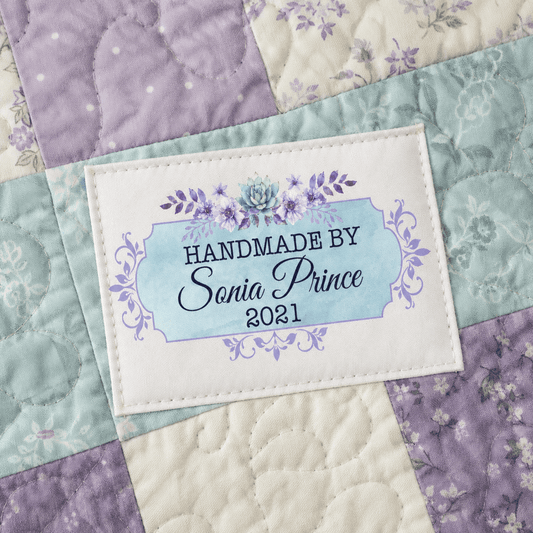 Ornate Personalized Handmade By Quilt Label with Maker Name and Year - Jammin Threads