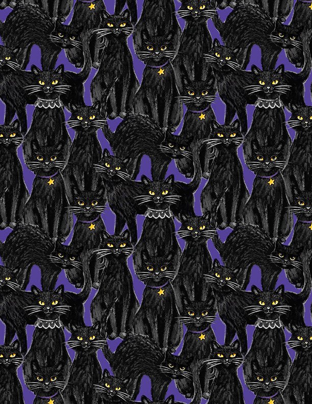 Packed Cats Purple Halloween Quilt Fabric by Wilmington Prints - Jammin Threads