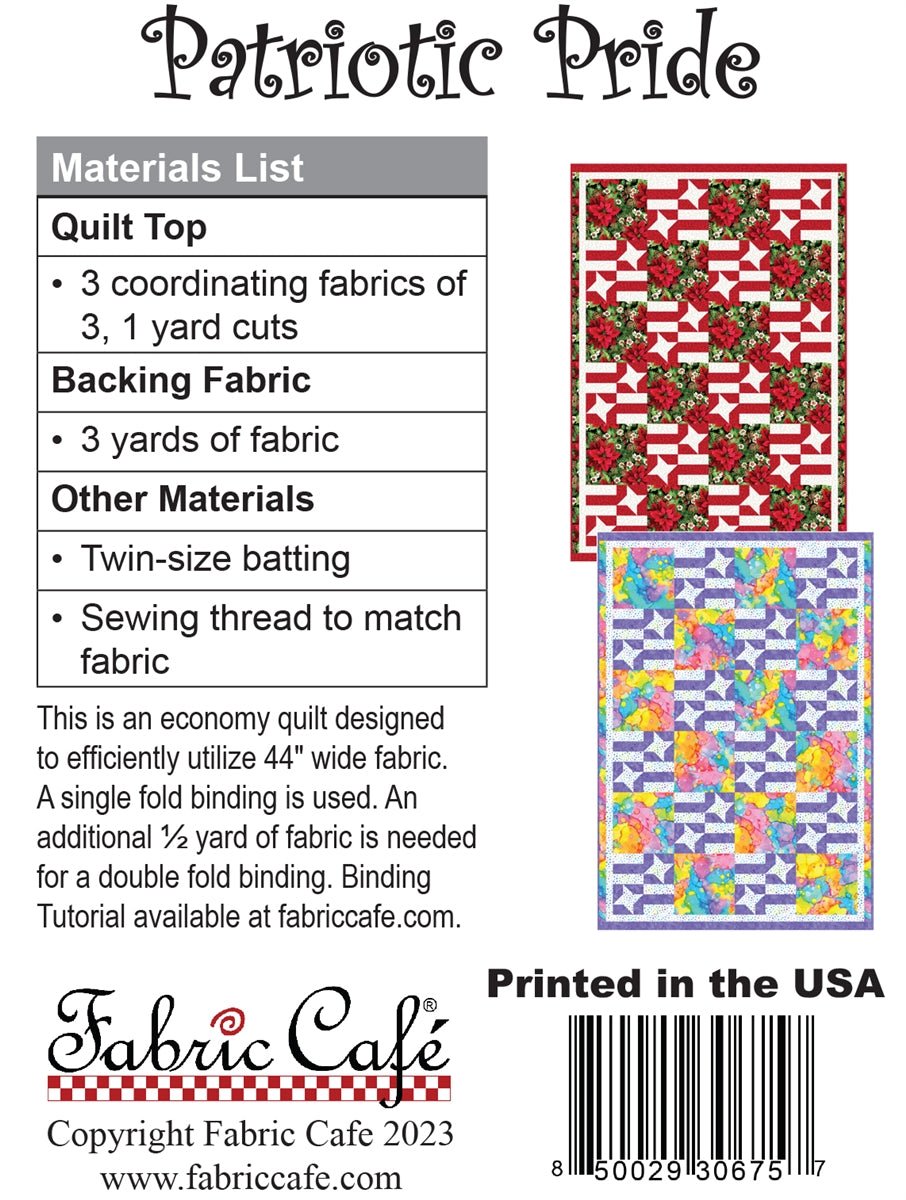 Patriotic 3 - Yard Quilt Pattern by Fabric Cafe - Jammin Threads