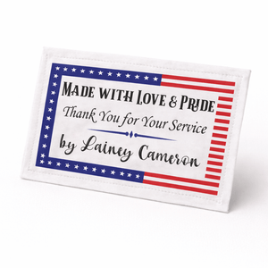 Patriotic Quilt Label Personalized – “Made with Love & Pride” Military Quilt Tag – Thank You for Your Service – 6 Per Sheet - Jammin Threads