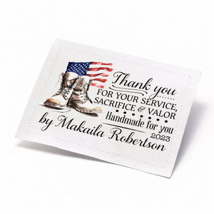 Patriotic Quilt Label – Thank You for Your Service – Personalized Military Quilt Tag – Custom Name & Year – Cotton Sew - On Label - Jammin Threads
