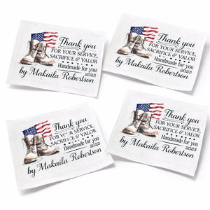 Patriotic Quilt Label – Thank You for Your Service – Personalized Military Quilt Tag – Custom Name & Year – Cotton Sew - On Label - Jammin Threads