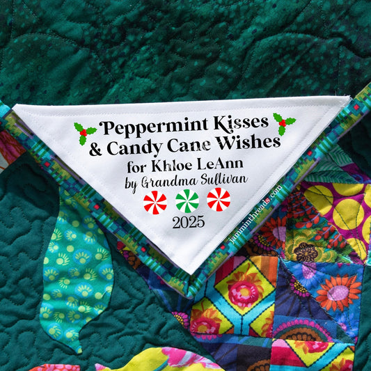 Peppermint Kisses & Candy Cane Wishes • Personalized 5" Corner Quilt Label • Christmas Quilt Tag - Jammin Threads
