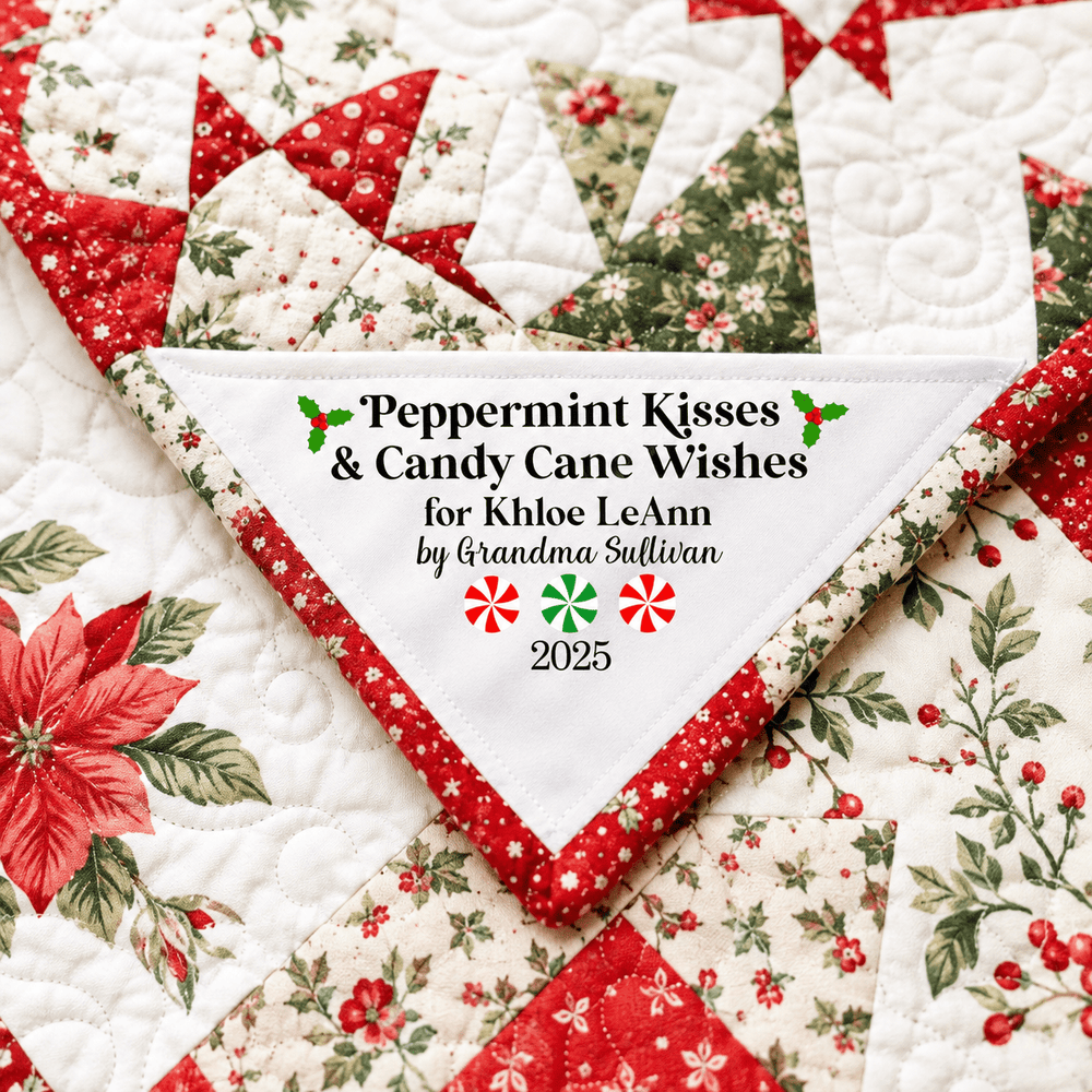 Peppermint Kisses & Candy Cane Wishes • Personalized Corner Quilt Label • Christmas Quilt Tag - Jammin Threads