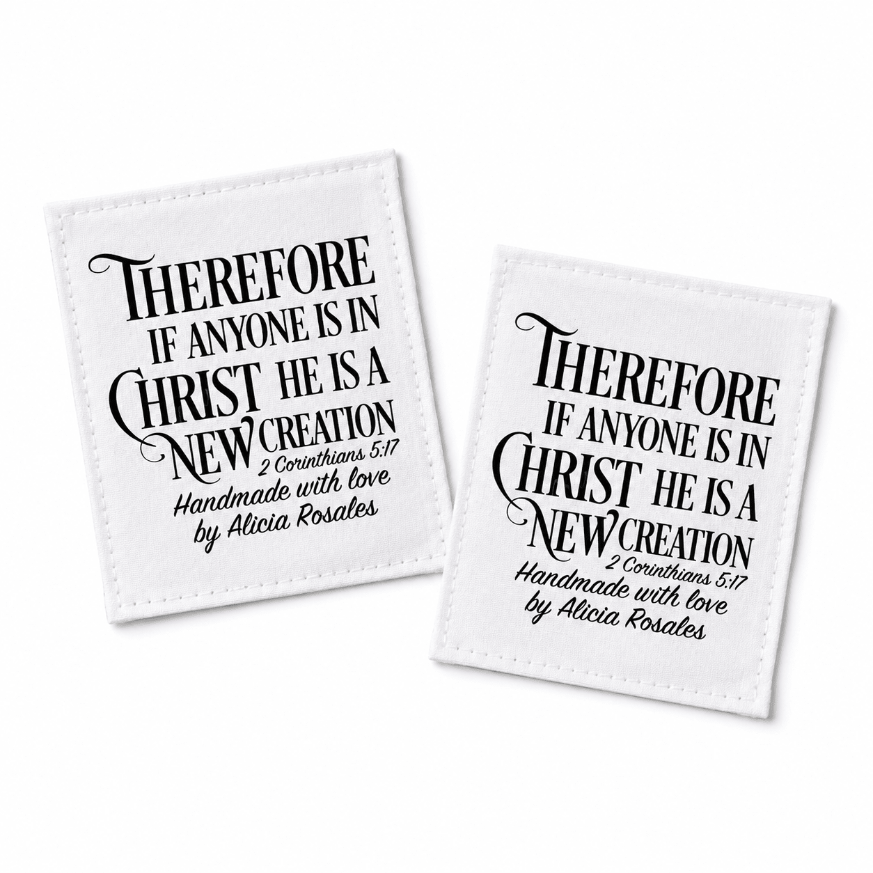 Personalized 2 Corinthians 5:17 Quilt Label | “Therefore If Anyone Is in Christ” Custom Maker Quilt Tag - Jammin Threads