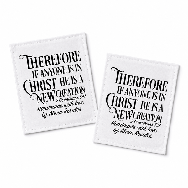 Personalized 2 Corinthians 5:17 Quilt Label | “Therefore If Anyone Is in Christ” Custom Maker Quilt Tag - Jammin Threads