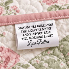 Personalized Angel Satin Quilt Tag – “Angels Gather at Night” Maker Label - Jammin Threads