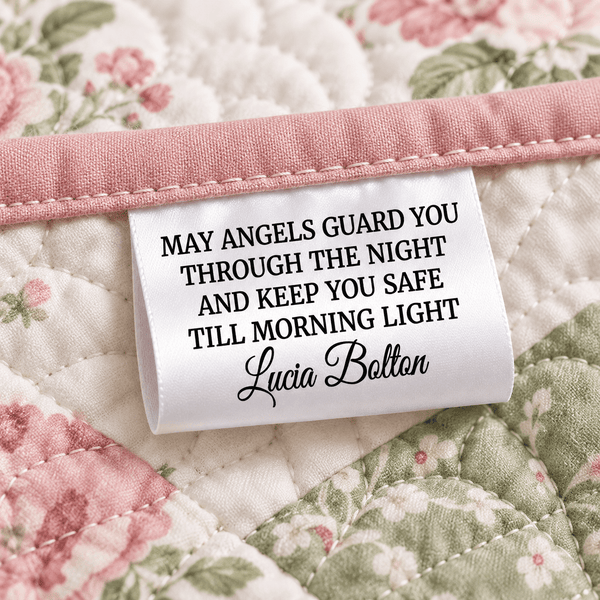 Personalized Angel Satin Quilt Tag – “Angels Gather at Night” Maker Label - Jammin Threads