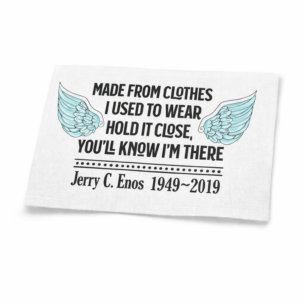 Personalized Angel Wing Memory Quilt Label – “Made From Clothes I Used to Wear” Memorial Quilt Label with Name and Dates – Custom Remembrance Quilt Label 3 x 4" - Jammin Threads