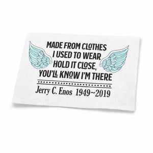 Personalized Angel Wing Memory Quilt Label – “Made From Clothes I Used to Wear” Memorial Quilt Label with Name and Dates – Custom Remembrance Quilt Label 3 x 4" - Jammin Threads