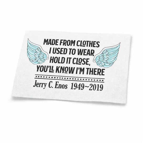 Personalized Angel Wing Memory Quilt Label – “Made From Clothes I Used to Wear” Memorial Quilt Label with Name and Dates – Custom Remembrance Quilt Label 3 x 4" - Jammin Threads
