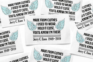 Personalized Angel Wing Memory Quilt Label – “Made From Clothes I Used to Wear” Memorial Quilt Label with Name and Dates – Custom Remembrance Quilt Label 3 x 4" - Jammin Threads