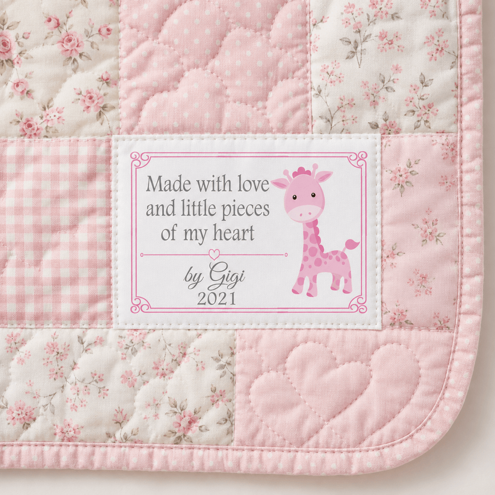 Personalized Baby Giraffe Quilt Label – Made With Love & Little Pieces of My Heart - Jammin Threads