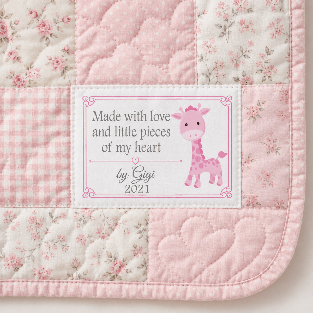 Personalized Baby Giraffe Quilt Label – Made With Love & Little Pieces of My Heart - Jammin Threads