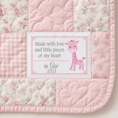 Personalized Baby Giraffe Quilt Label – Made With Love & Little Pieces of My Heart - Jammin Threads