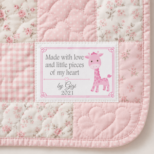 Personalized Baby Giraffe Quilt Label – Made With Love & Little Pieces of My Heart - Jammin Threads