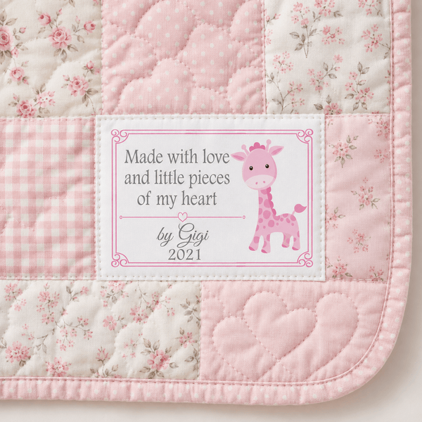 Personalized Baby Giraffe Quilt Label – Made With Love & Little Pieces of My Heart - Jammin Threads