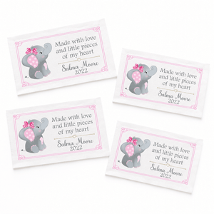 Personalized Baby Quilt Label – Pink & Gray Elephant | Made With Love - Jammin Threads