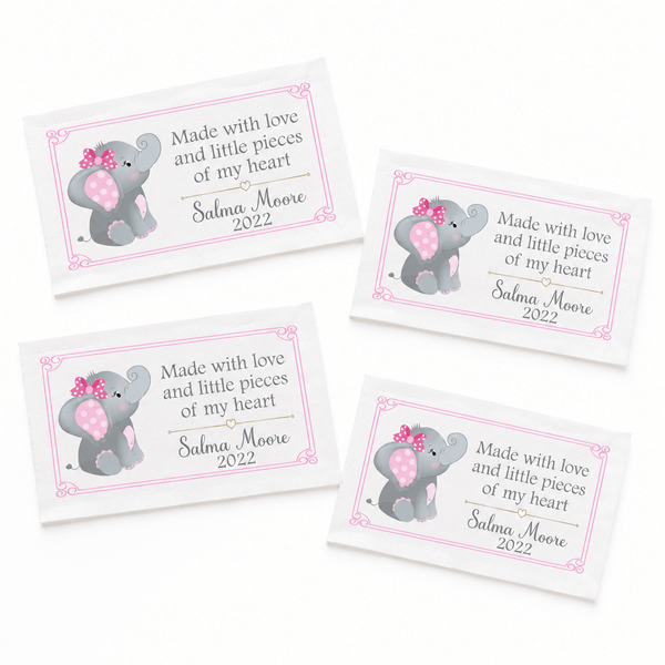 Personalized Baby Quilt Label – Pink & Gray Elephant | Made With Love - Jammin Threads