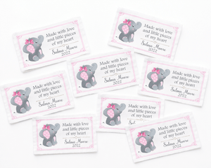Personalized Baby Quilt Label – Pink & Gray Elephant | Made With Love - Jammin Threads