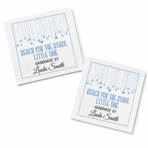 Personalized Baby Quilt Label – Reach for the Stars Little One | Blue Hanging Stars - Jammin Threads