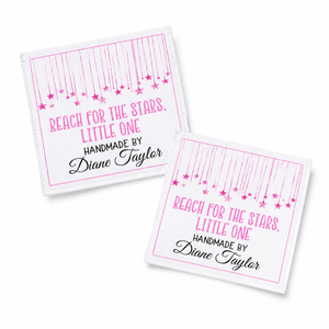 Personalized Baby Quilt Label – Reach for the Stars Little One | Pink Hanging Stars - Jammin Threads