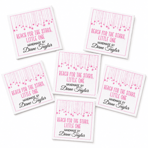 Personalized Baby Quilt Label – Reach for the Stars Little One | Pink Hanging Stars - Jammin Threads