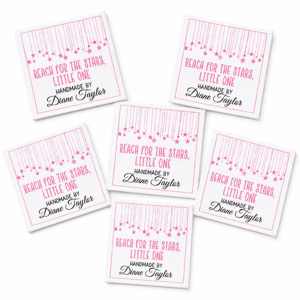 Personalized Baby Quilt Label – Reach for the Stars Little One | Pink Hanging Stars - Jammin Threads