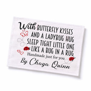 Personalized Baby Quilt Labels – Butterfly Kisses Ladybug Hug Quilt Tag – Custom Quilt Label – Handmade Baby Quilt Label – Cotton or Polyester – 6 per Sheet - Jammin Threads