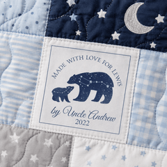Personalized Bear Constellation Quilt Label, Custom Baby Bear Quilt Tag, Made With Love Cotton Quilt Label, Handmade Baby Quilt Label - Jammin Threads