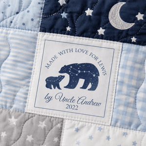 Personalized Bear Constellation Quilt Label, Custom Baby Bear Quilt Tag, Made With Love Cotton Quilt Label, Handmade Baby Quilt Label - Jammin Threads