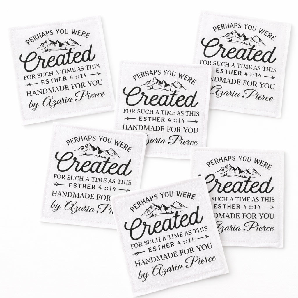 Personalized Bible Verse Quilt Label – Esther 4:14 “Created for Such a Time as This” – Christian Quilt Label – 6 per Sheet – 2.5" x 2.5" - Jammin Threads