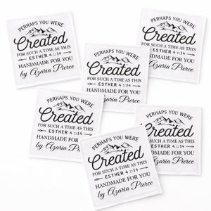 Personalized Bible Verse Quilt Label – Esther 4:14 “Created for Such a Time as This” – Christian Quilt Label – 6 per Sheet – 2.5" x 2.5" - Jammin Threads
