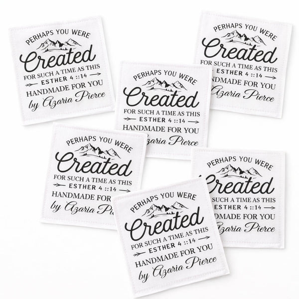 Personalized Bible Verse Quilt Label – Esther 4:14 “Created for Such a Time as This” – Christian Quilt Label – 6 per Sheet – 2.5" x 2.5" - Jammin Threads