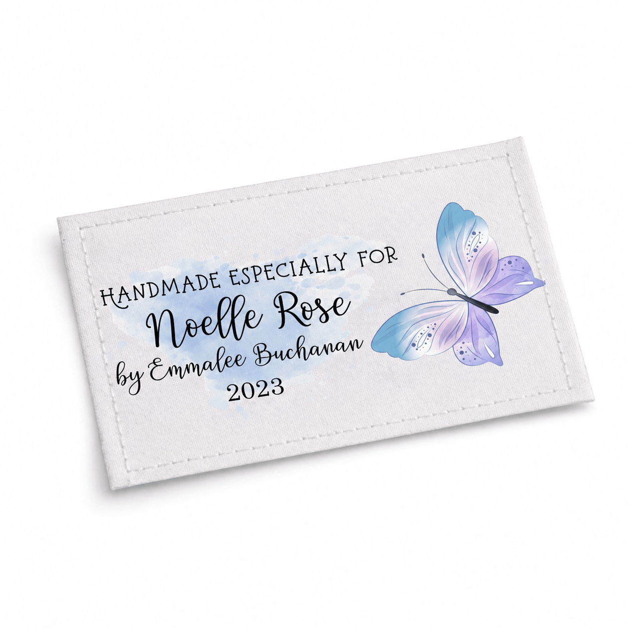 Personalized Butterfly Quilt Label – Watercolor Butterfly Design | Custom Name, Maker & Date | 3” x 1.5” Quilt Tag - Jammin Threads