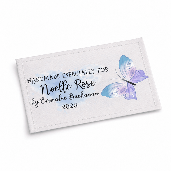 Personalized Butterfly Quilt Label – Watercolor Butterfly Design | Custom Name, Maker & Date | 3” x 1.5” Quilt Tag - Jammin Threads