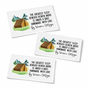 Personalized Camping Quilt Label – The Greatest Sleep Beneath Heaven Above - 3 x 1.5" - Jammin Threads