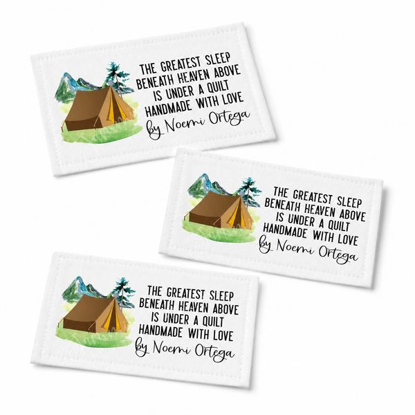 Personalized Camping Quilt Label – The Greatest Sleep Beneath Heaven Above - 3 x 1.5" - Jammin Threads