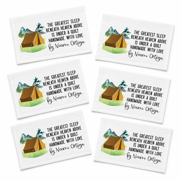 Personalized Camping Quilt Label – The Greatest Sleep Beneath Heaven Above - 3 x 1.5" - Jammin Threads